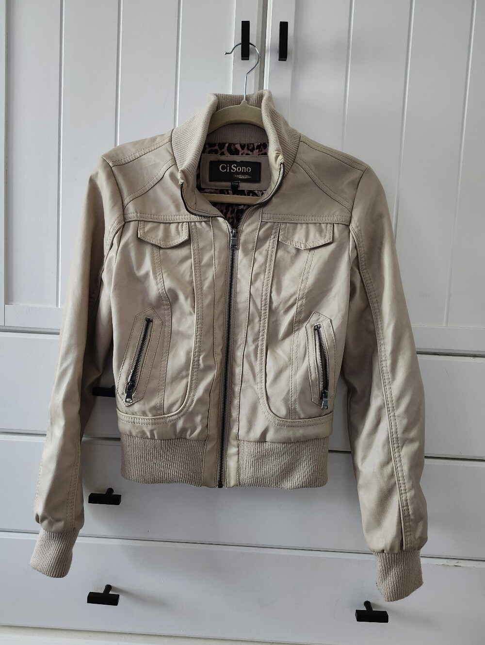 Ci Sono Beige Bomber Jacket with Zip Pockets Sz S